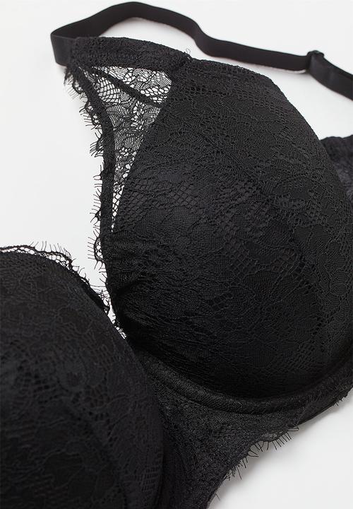 H&M - H&m+ padded underwired lace bra - black