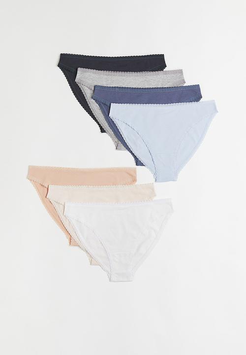 H&M - H&m+ 7-pack cotton jersey bikini briefs - dark grey/grey marl