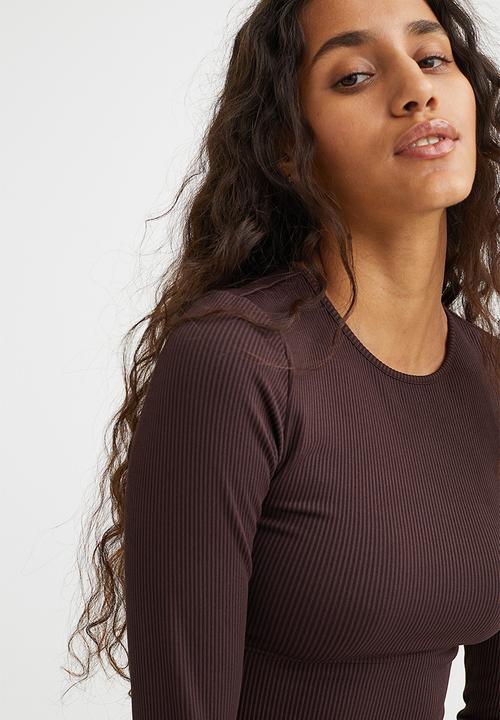 H&M - Ribbed cropped top - dark brown