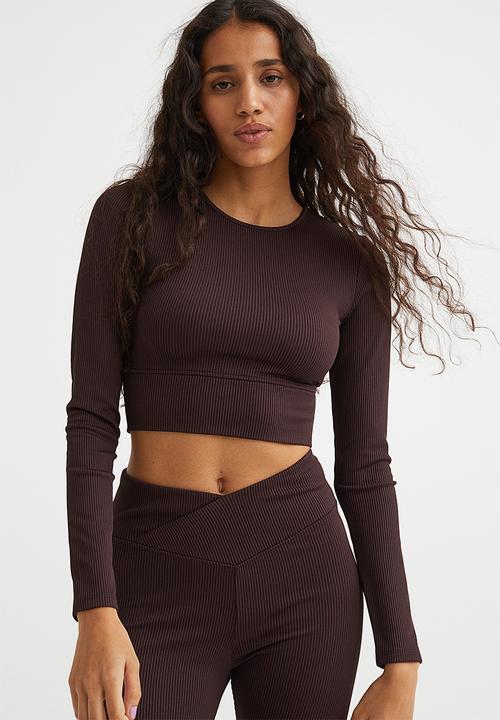 H&M - Ribbed cropped top - dark brown