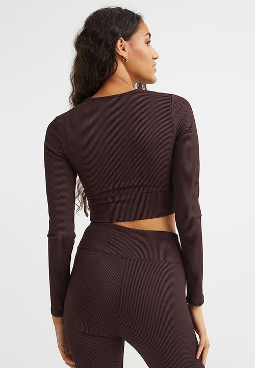 H&M - Ribbed cropped top - dark brown