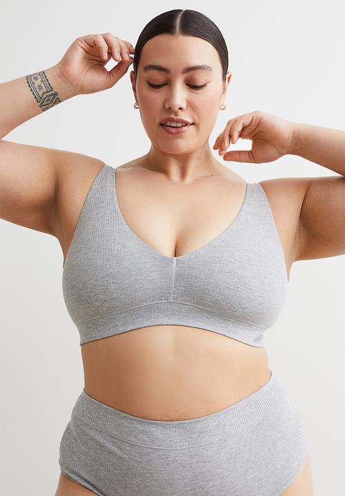 H&M - 2-pack non-padded jersey bra tops - light grey marl/black