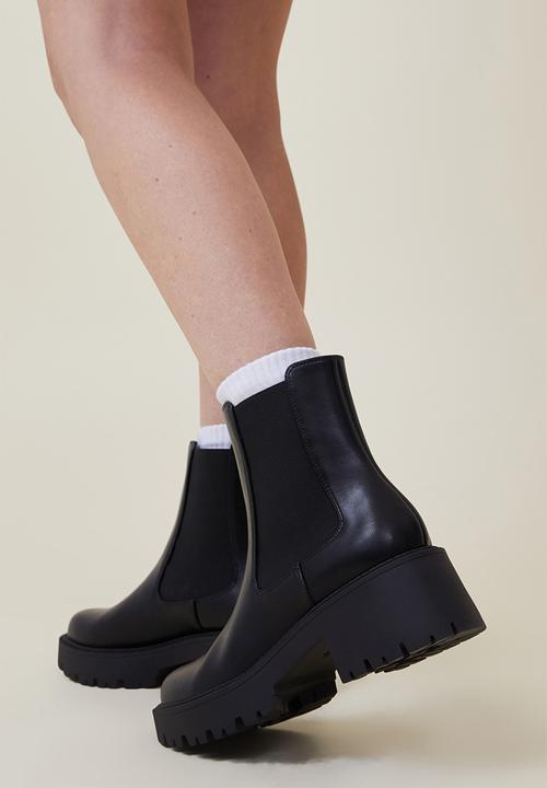 Cotton On - Parker combat gusset boot - black smooth