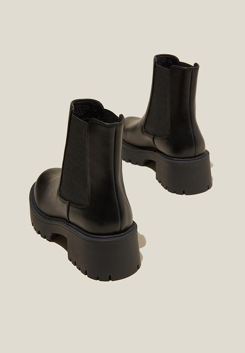 Cotton On - Parker combat gusset boot - black smooth