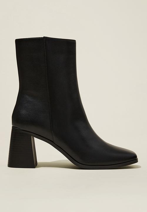 Cotton On - Ivy block heel ankle boot - black smooth