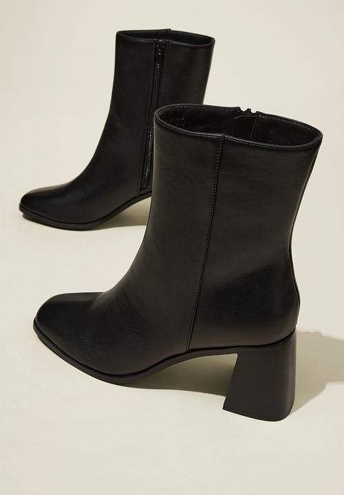 Cotton On - Ivy block heel ankle boot - black smooth