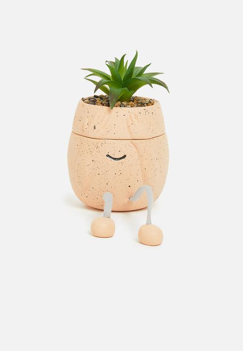 Typo - Stashed away mini planter - light peach face rope legs
