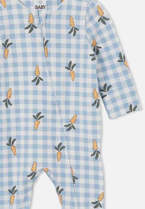 Cotton On - The long sleeve zip romper - dusty blue/gingham carrots