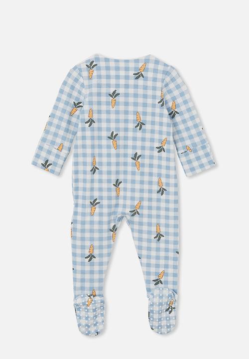 Cotton On - The long sleeve zip romper - dusty blue/gingham carrots
