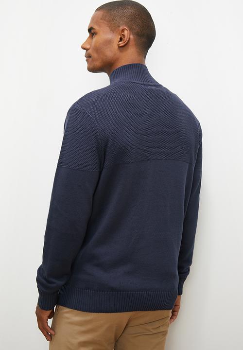 Lark & Crosse - Chunky button half neck pullover - navy