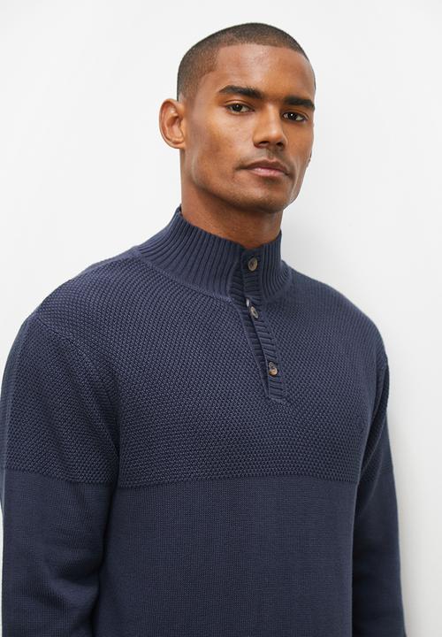 Lark & Crosse - Chunky button half neck pullover - navy