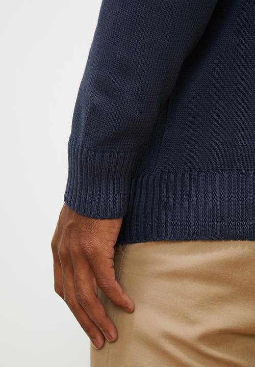 Lark & Crosse - Chunky button half neck pullover - navy