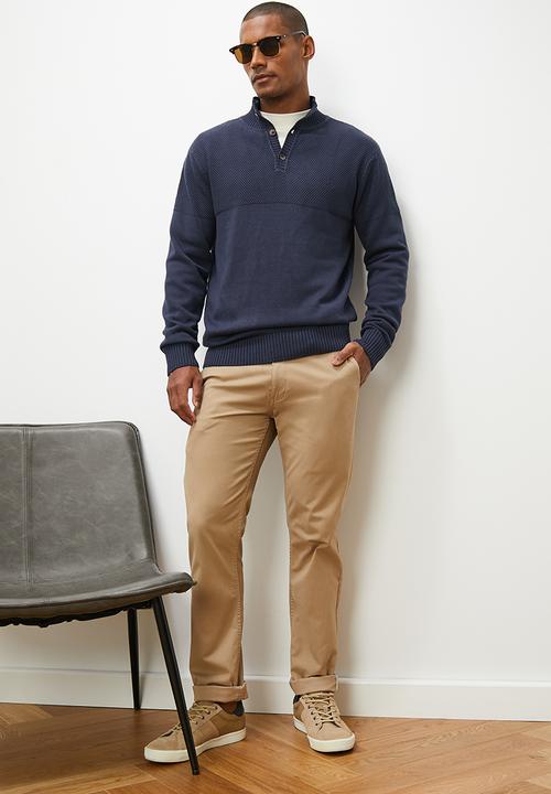 Lark & Crosse - Chunky button half neck pullover - navy