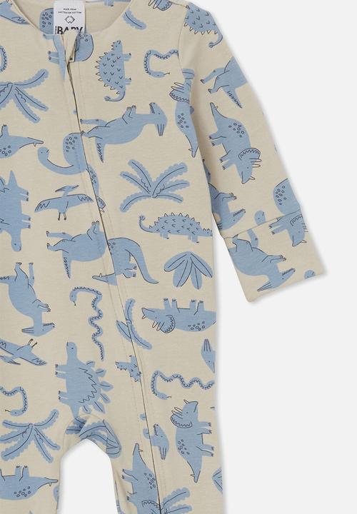 Cotton On - The long sleeve zip romper - rainy day/dino stomp