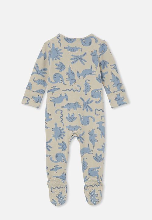 Cotton On - The long sleeve zip romper - rainy day/dino stomp