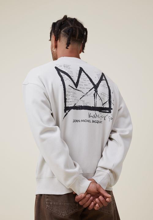 Cotton On - Basquiat oversized crew sweater - lcn bsq ivory/crown