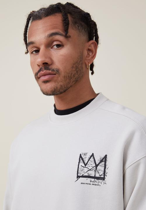 Cotton On - Basquiat oversized crew sweater - lcn bsq ivory/crown