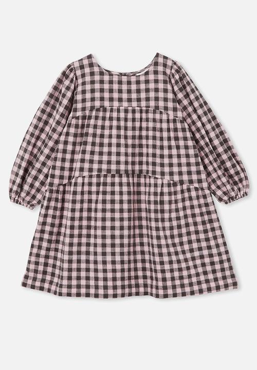 Cotton On - Mila long sleeve dress - marshmallow gingham