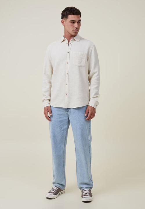 Cotton On - Portland long sleeve shirt - natural waffle