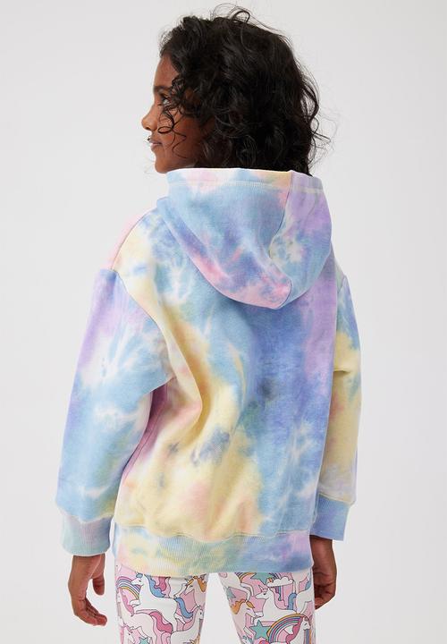 Cotton On - Emerson slouch hoodie - rainbow tie dye/have a good day