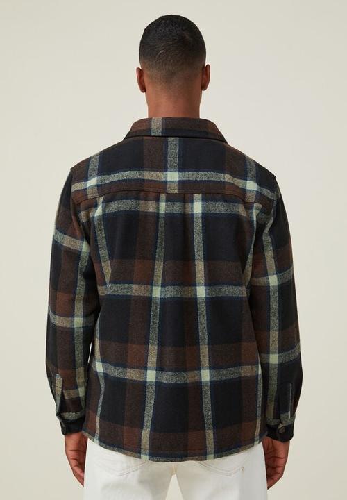 Cotton On - Heavy overshirt - black tan window check