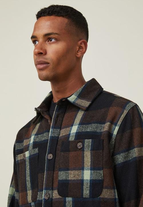 Cotton On - Heavy overshirt - black tan window check