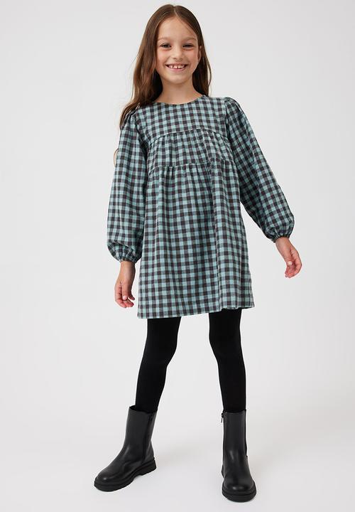 Cotton On - Mila long sleeve dress - dusty aqua gingham