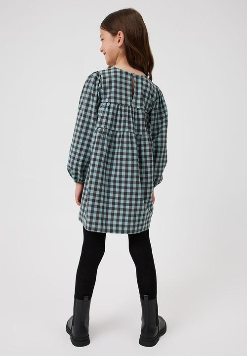 Cotton On - Mila long sleeve dress - dusty aqua gingham