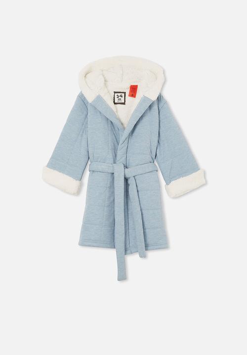 Cotton On - Boys hooded long sleeve quilted gown - dusty blue/vanilla contrast