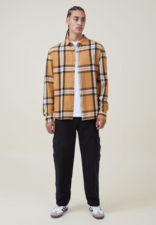 Cotton On - Boston long sleeve shirt - mustard big check