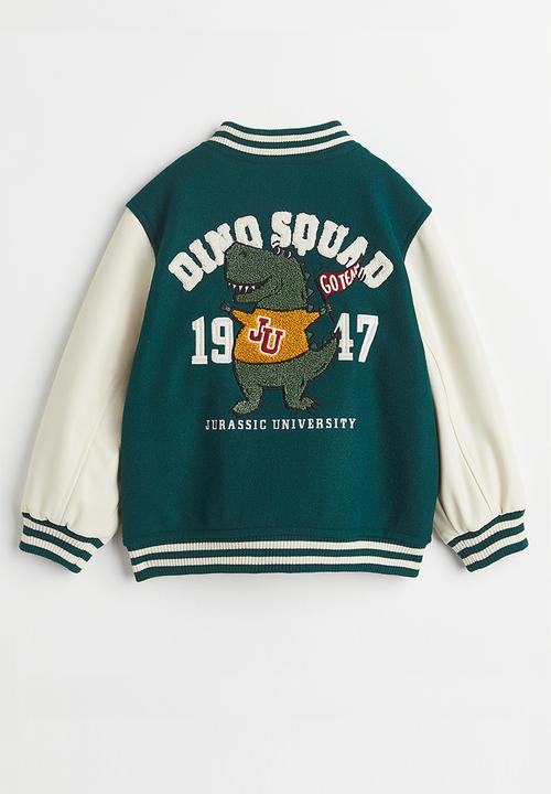 H&M - Appliquéd baseball jacket - dark green/dino squad
