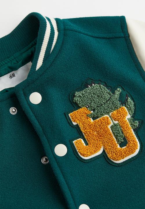 H&M - Appliquéd baseball jacket - dark green/dino squad