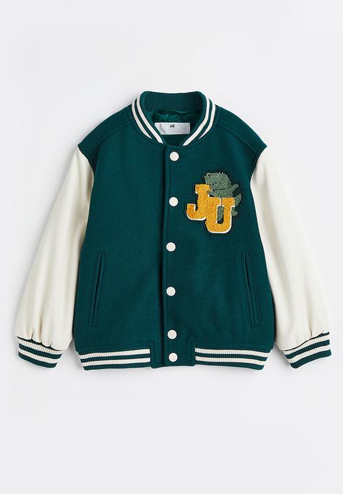 H&M - Appliquéd baseball jacket - dark green/dino squad