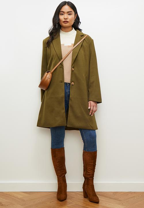edit - Midi single breasted coat - olive