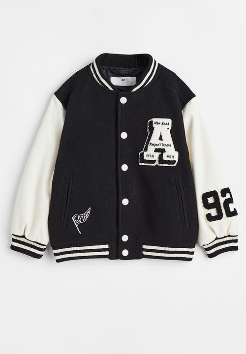 H&M - Appliquéd baseball jacket - black/new york