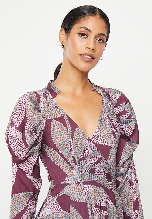 AMANDA LAIRD CHERRY - Villiera dress - maroon / taupe / blush floral