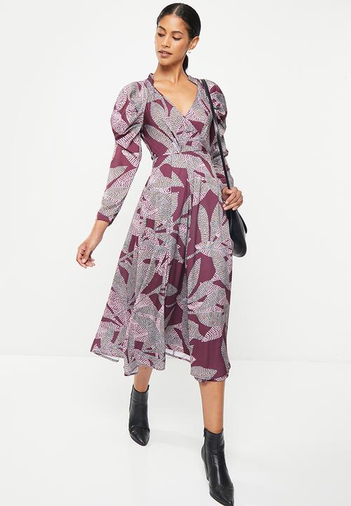 AMANDA LAIRD CHERRY - Villiera dress - maroon / taupe / blush floral
