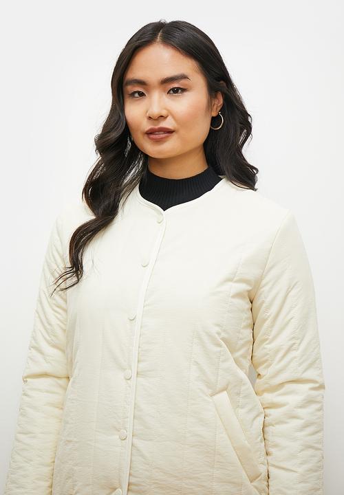 edit - Collarless puffer coat - ecru