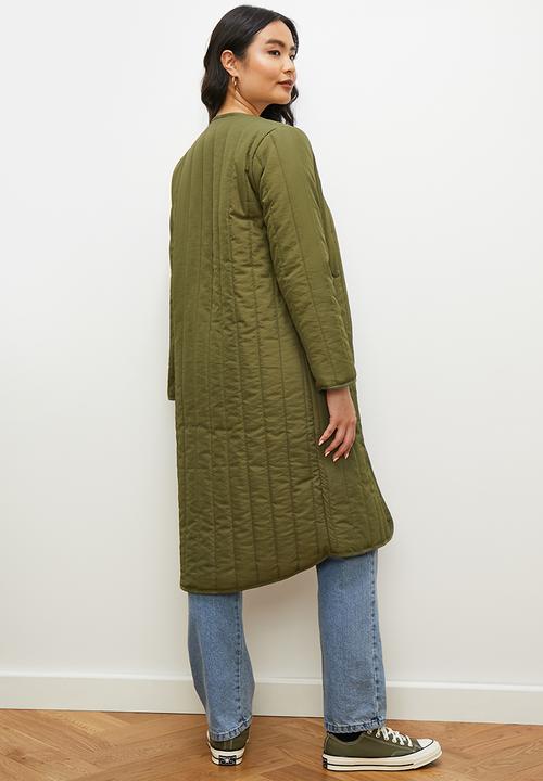 edit - Collarless puffer coat - olive