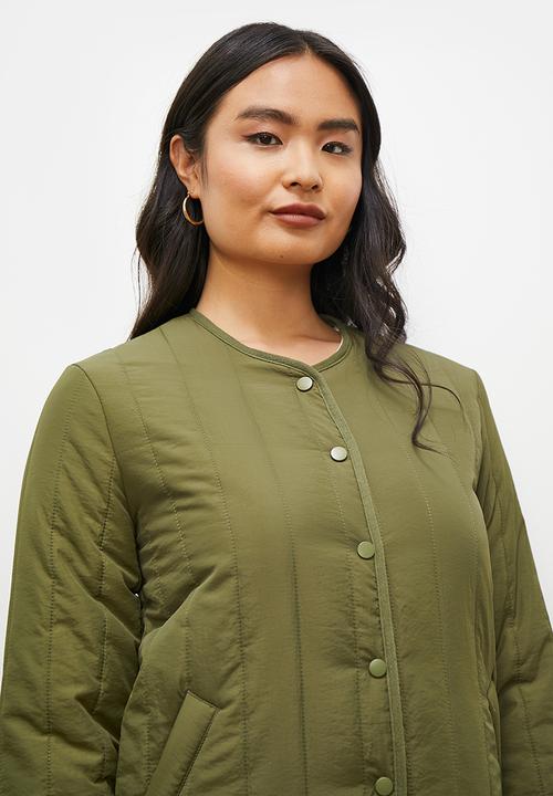 edit - Collarless puffer coat - olive