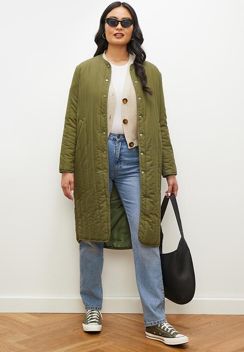 edit - Collarless puffer coat - olive