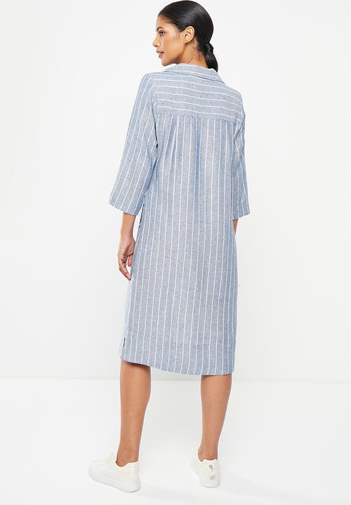 AMANDA LAIRD CHERRY - Bassonia dress - sky & white woven stripe