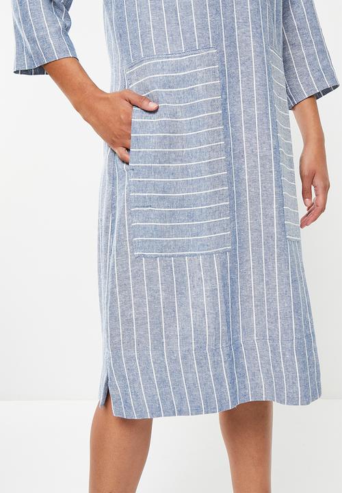 AMANDA LAIRD CHERRY - Bassonia dress - sky & white woven stripe