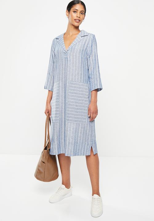AMANDA LAIRD CHERRY - Bassonia dress - sky & white woven stripe