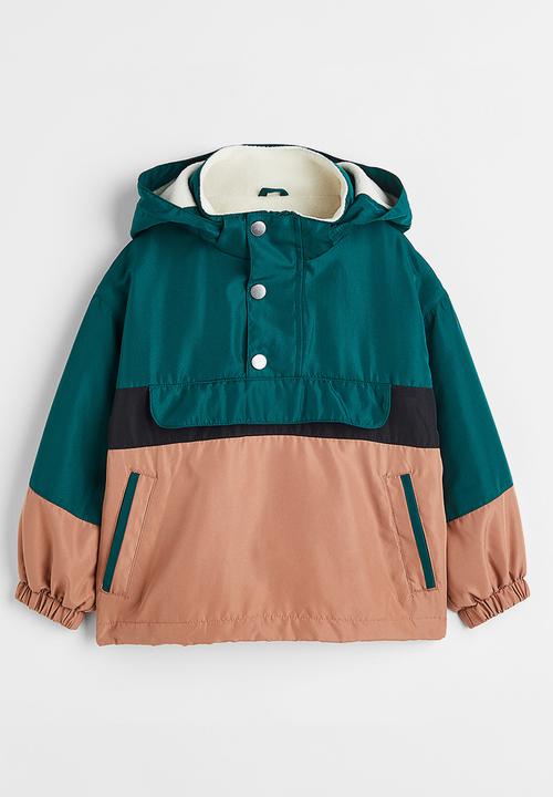 H&M - Fleece-lined popover jacket - dark green/block-coloured