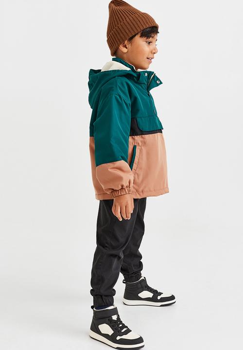 H&M - Fleece-lined popover jacket - dark green/block-coloured