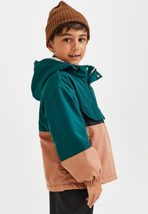 H&M - Fleece-lined popover jacket - dark green/block-coloured