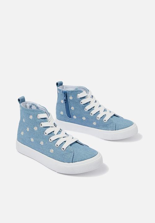 Cotton On - Classic canvas high top trainer - daisy denim embroidery