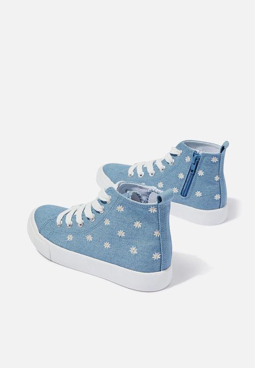 Cotton On - Classic canvas high top trainer - daisy denim embroidery
