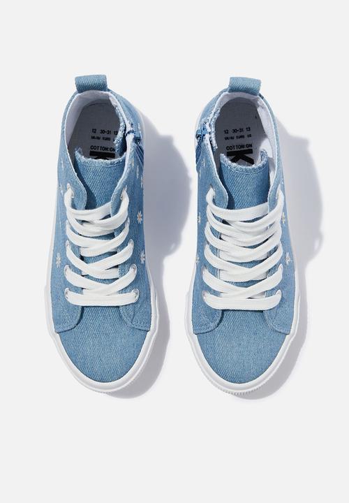 Cotton On - Classic canvas high top trainer - daisy denim embroidery